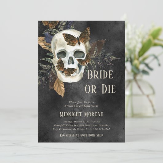 Gotische Schädelbrücke oder Die Brautdusche Einlad Einladung (Stehend Vorderseite)