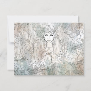 Gotische schöne Hexe mit Rabe Postkarte