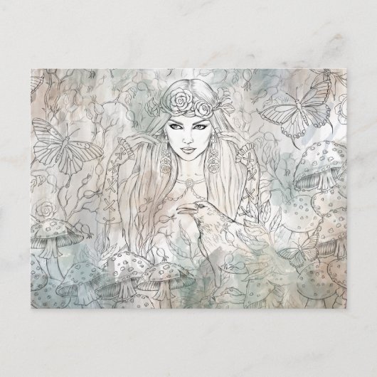 Gotische schöne Hexe mit Rabe Postkarte (Vorderseite)