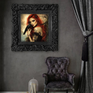 Gotische Schönheit mit Raven Poster