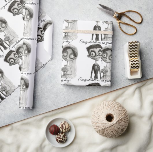 Gotische Schwarz-weiße Braut und Bräuche Geschenkpapier (Kunsthandwerk)