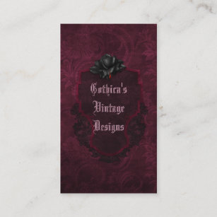 Gotische schwarze Burgunder-Damast-Blut-Rose Visitenkarte