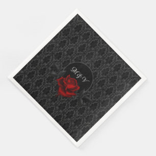 Gotische schwarze Damast-Rosen-Hochzeit Serviette