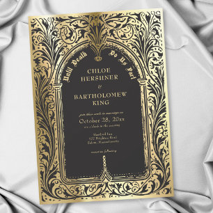 Gotische schwarze Gold mittelalterliche Hochzeit b Einladung