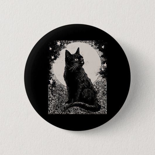 Gotische Schwarze Katze im Garten Pflanze Blume He Button (Vorderseite)