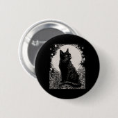 Gotische Schwarze Katze im Garten Pflanze Blume He Button (Vorne & Hinten)