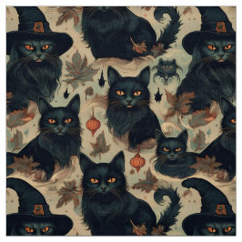 Gotische schwarze Katzen in Hexenhutmuster Stoff