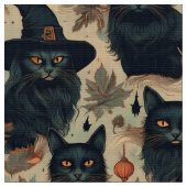 Gotische schwarze Katzen in Hexenhutmuster Stoff (Nahaufnahme)