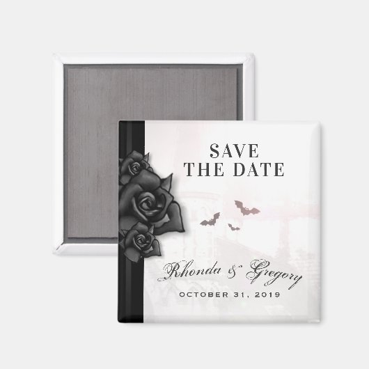 Gotische Schwarze Rose & Fledermäuse Hochzeit Magnet (Vorderseite/Rückseite)