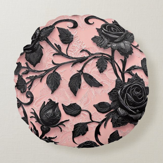 Gotische schwarze Rose im Weinberg Rundes Kissen (Vorderseite)