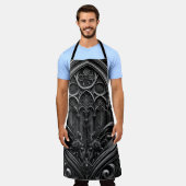 Gotische Schwarze Schürze mit Kathedrale Design (Getragen)