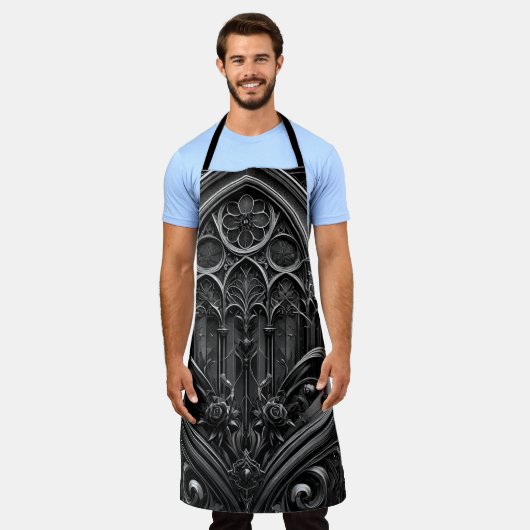 Gotische Schwarze Schürze mit Kathedrale Design (Getragen)