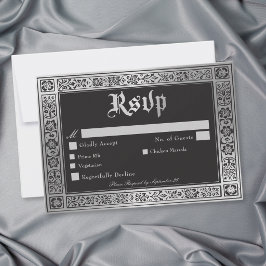 Gotische schwarze silberne mittelalterliche Hochze RSVP Karte