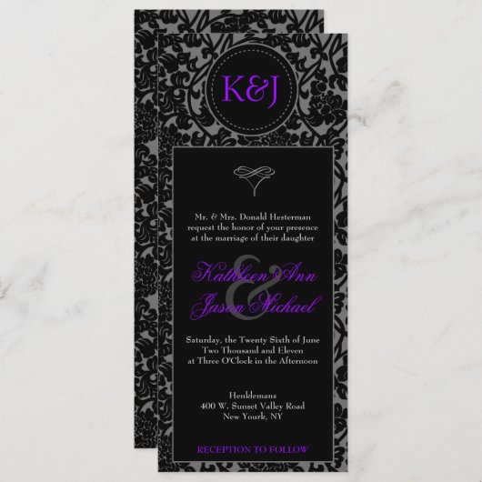 Gotische Schwarze u. Grau blühen Einladung (Vorne/Hinten)