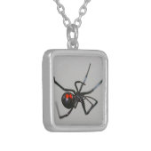 Gotische schwarze Witwen-Spinnen-Halskette Versilberte Kette (Vorderseite links)
