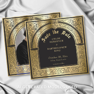 Gotische Schwarzgoldene Mittelalterliche Hochzeits Save The Date