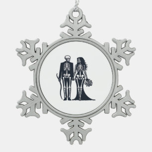 Gotische Skelett Braut & Bräutigam – Bis dass der Schneeflocken Zinn-Ornament