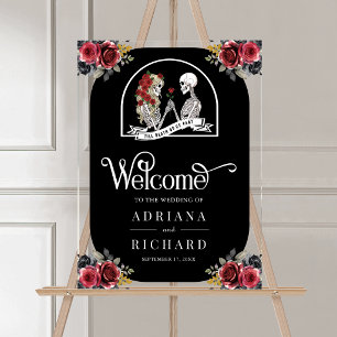 Gotische Skelett-Rote Rosen Schwarze Hochzeitsbegr Acrylschild