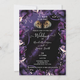 Gotische Skulls und Lila Rose Halloween Hochzeit Einladung