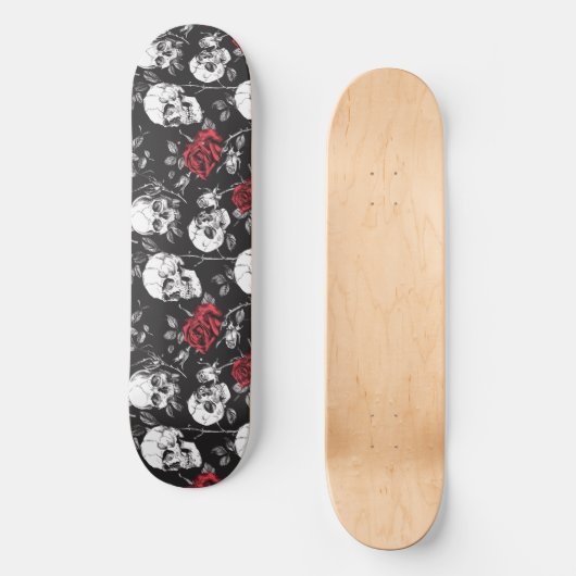 Gotische Skulls und Rose Skateboard (Vorderseite)