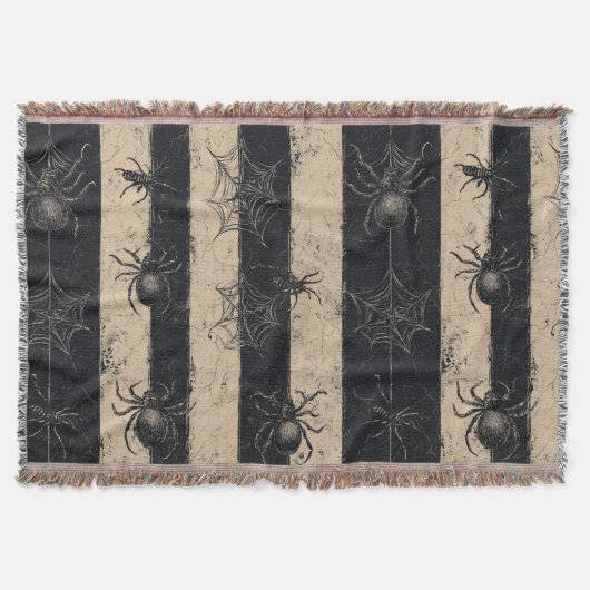 Gotische Spinne und gestreiftes Halloween-Muster Decke (Vorderseite)
