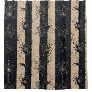 Gotische Spinne und gestreiftes Halloween-Muster Duschvorhang
