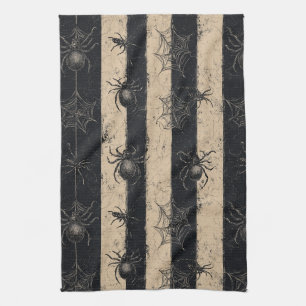 Gotische Spinne und gestreiftes Halloween-Muster Geschirrtuch