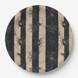 Gotische Spinne und gestreiftes Halloween-Muster Pappteller