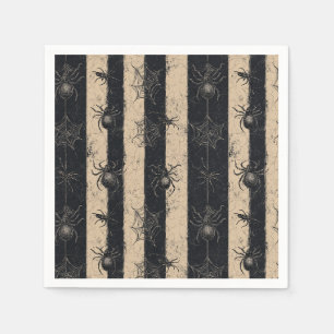 Gotische Spinne und gestreiftes Halloween-Muster Serviette