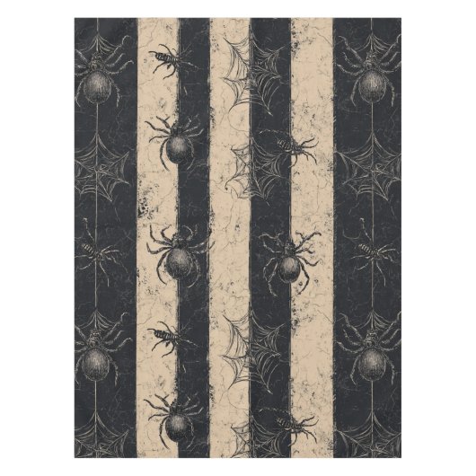 Gotische Spinne und gestreiftes Halloween-Muster Tischdecke (Vorderseite)