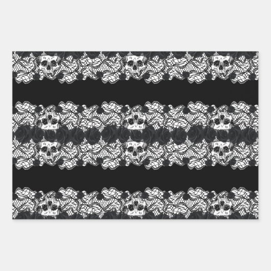 Gotische Spitzen, Schädel und Rose, 3 Design Geschenkpapier Set (Vorderseite 3)