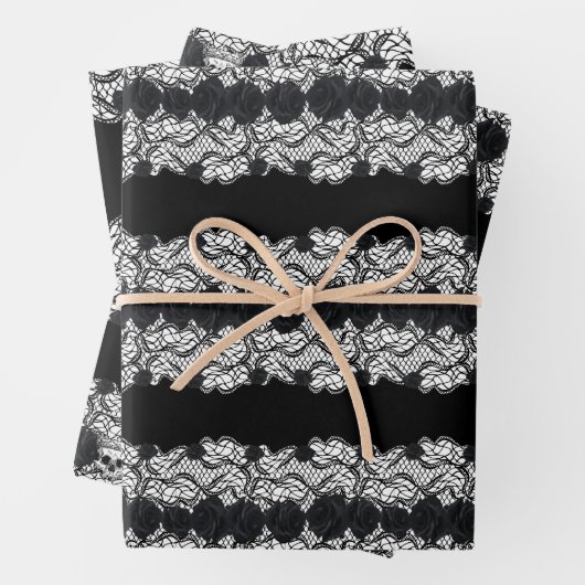 Gotische Spitzen, Schädel und Rose, 3 Design Geschenkpapier Set (Beispiel)