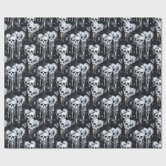 Gotische Spooky Skulls mit Herz Geschenkpapier (Flach)