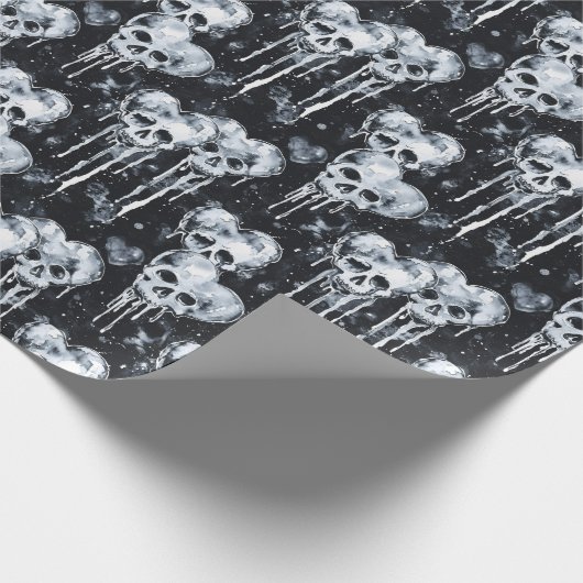 Gotische Spooky Skulls mit Herz Geschenkpapier (Ecke)