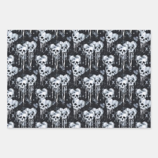 Gotische Spooky Skulls mit Herz Geschenkpapier Set (Vorderseite 3)