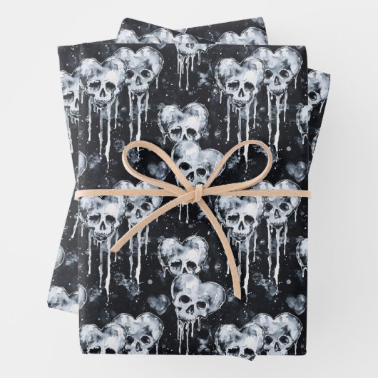 Gotische Spooky Skulls mit Herz Geschenkpapier Set (Beispiel)