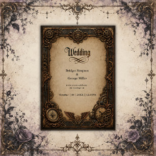 Gotische Steampunk-Zahnrad-Uhr Hochzeit Einladung