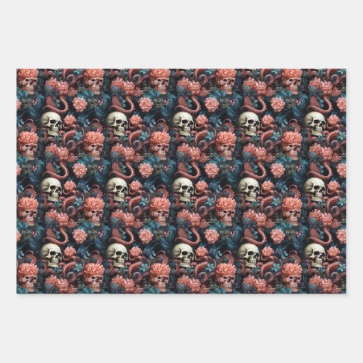 Gotische Unterwasser-Oktopus Tentakel und Schädel Geschenkpapier Set (Vorderseite 3)