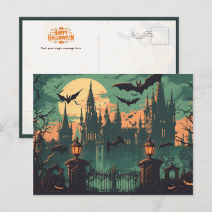 Gotische Vampirburg unter dem Vollmond Postkarte