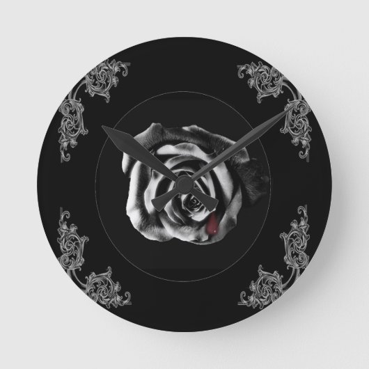 Gotische Vampire-Schwarz-Rose Runde Wanduhr (Vorderseite)