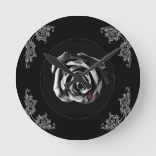 Gotische Vampire-Schwarz-Rose Runde Wanduhr
