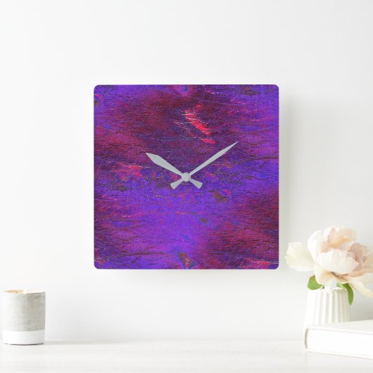 Gotische Veilchen bis rot vergrößertes Leder mit F Quadratische Wanduhr (Zuhause)