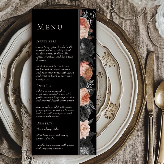 Gotische Vintage Black Blush-Hochzeitskarte Menükarte