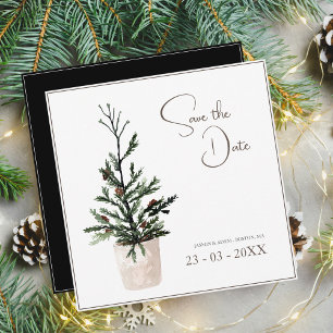 Gotische Weihnachtsbaum-Winterhochzeit Save The Date
