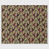 Gotische Weihnachtsbaumschädel und Lichter rot Geschenkpapier (Flach)