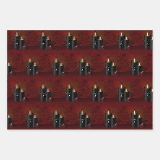 Gotische Weihnachtskerzen Ornament Geschenkpapier Set (Vorderseite)