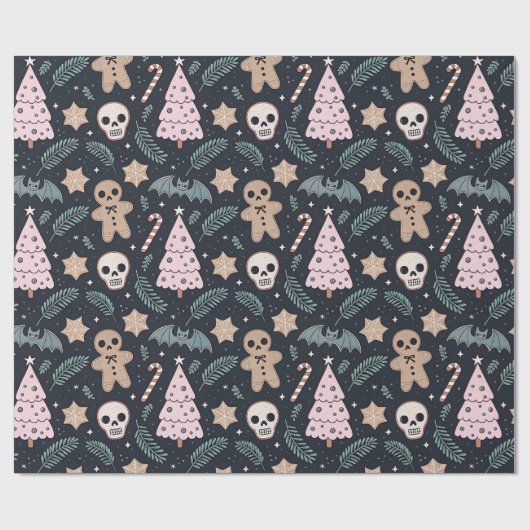 Gotische Weihnachtsmöwe und Lebkuchenmann Geschenkpapier (Flach)