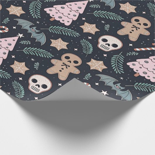 Gotische Weihnachtsmöwe und Lebkuchenmann Geschenkpapier (Ecke)