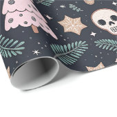 Gotische Weihnachtsmöwe und Lebkuchenmann Geschenkpapier (Rolleneckpunkt)