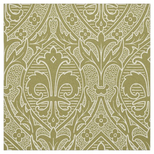 Gotische Wiederbelebung Fleur de Lys - Altes Gold Stoff (Muster)